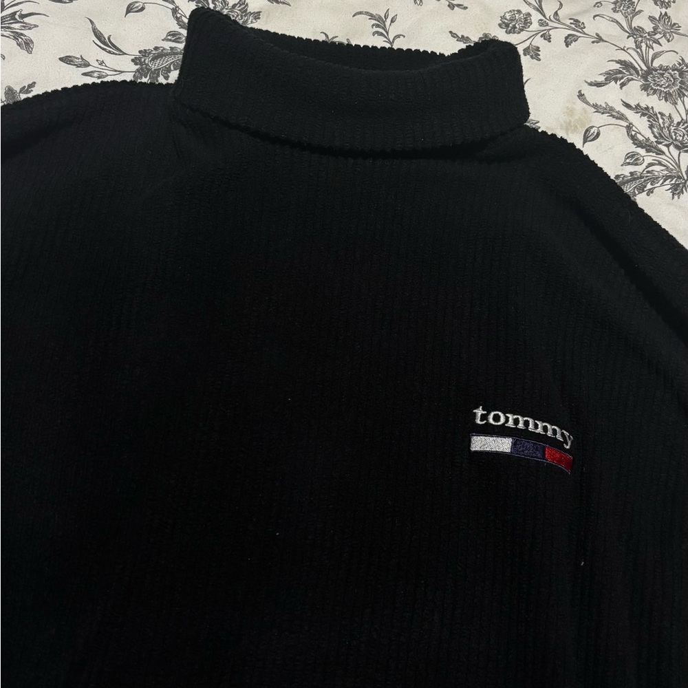 Tommy Hilfiger Black Turtleneck Sweater with Signature Flag
